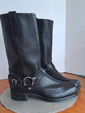 FRYE Black Leather Mid-Calf Harness Boots - Size 10.5 Made In USA